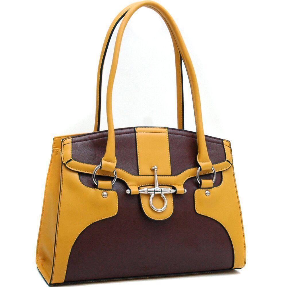 Dasein Yellow And Brown  Fulmer Snaffle Two Tone Satchel